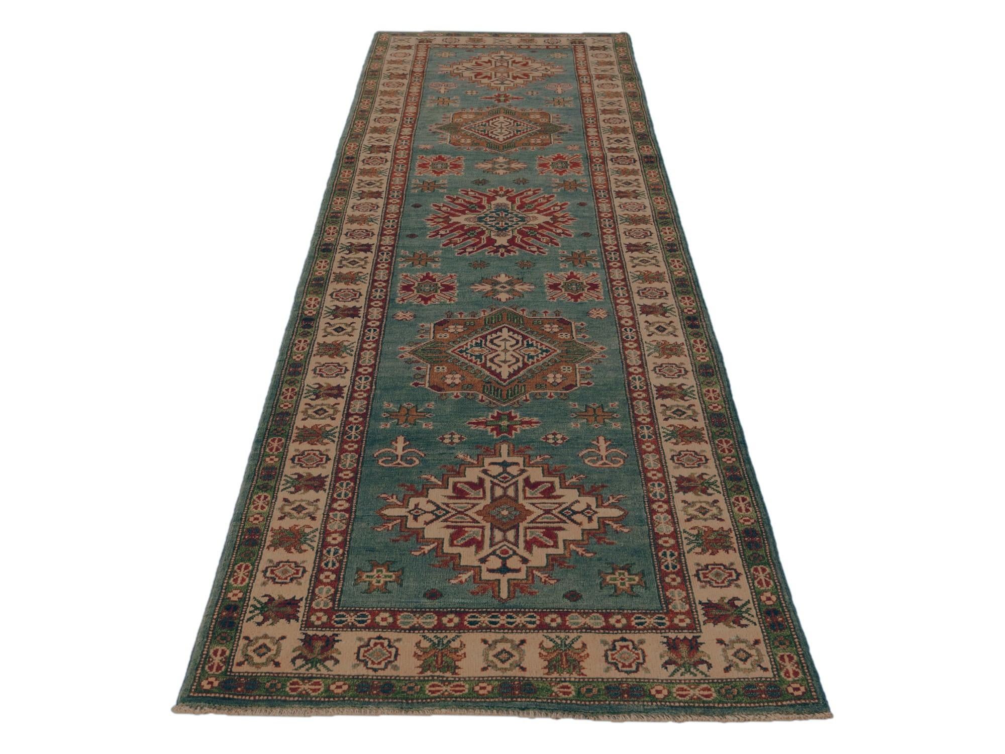 3' 2 x 11' 10 Hand Knotted Kazak Runner Rug
