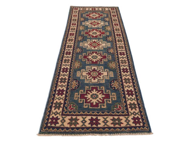 Detailansicht von 60cm x 190cm Handgeknüpft Kazak Läufer Teppich