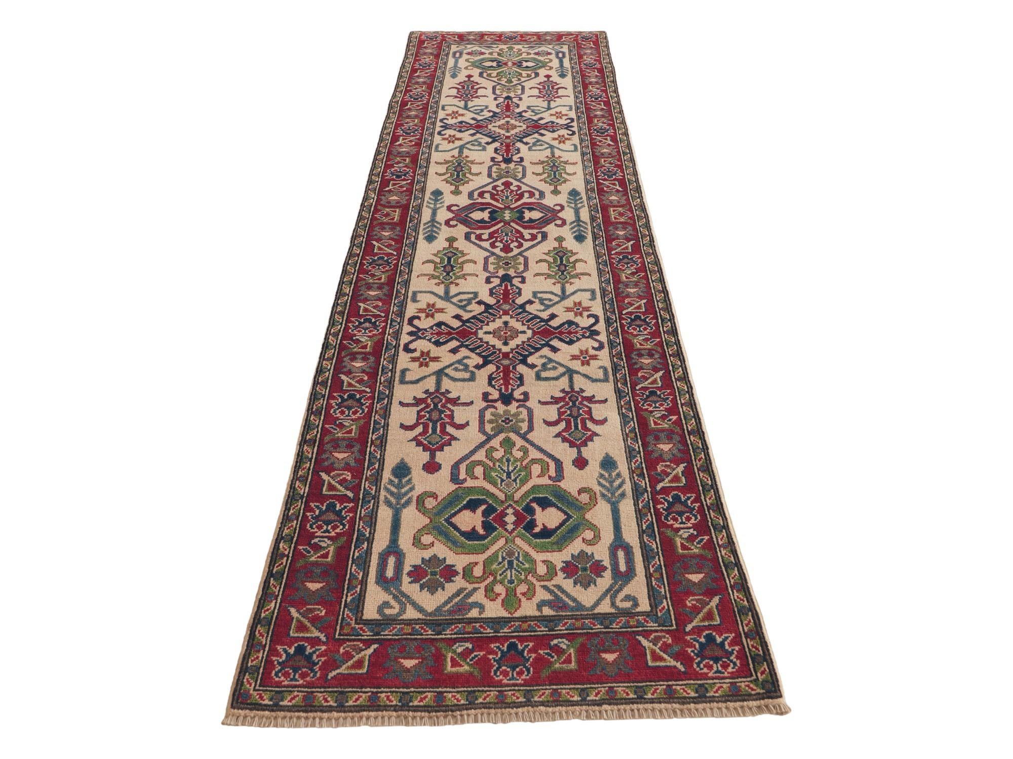 80cm x 295cm Hand Knotted Kazak Runner Rug