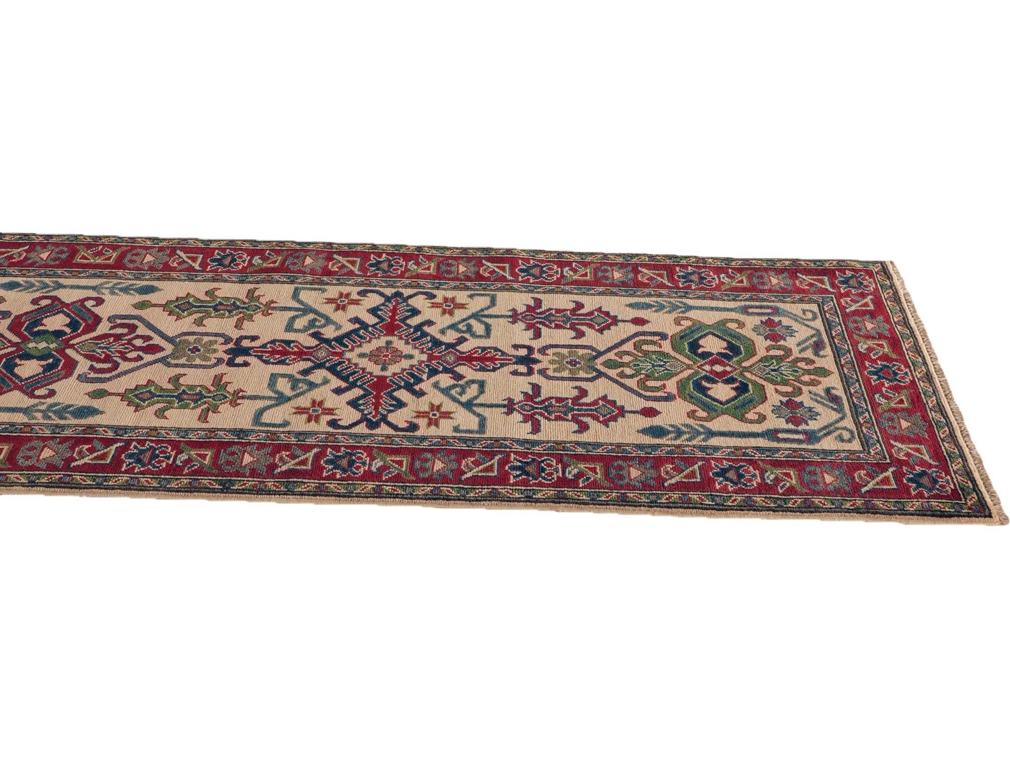 80cm x 295cm Hand Knotted Kazak Runner Rug