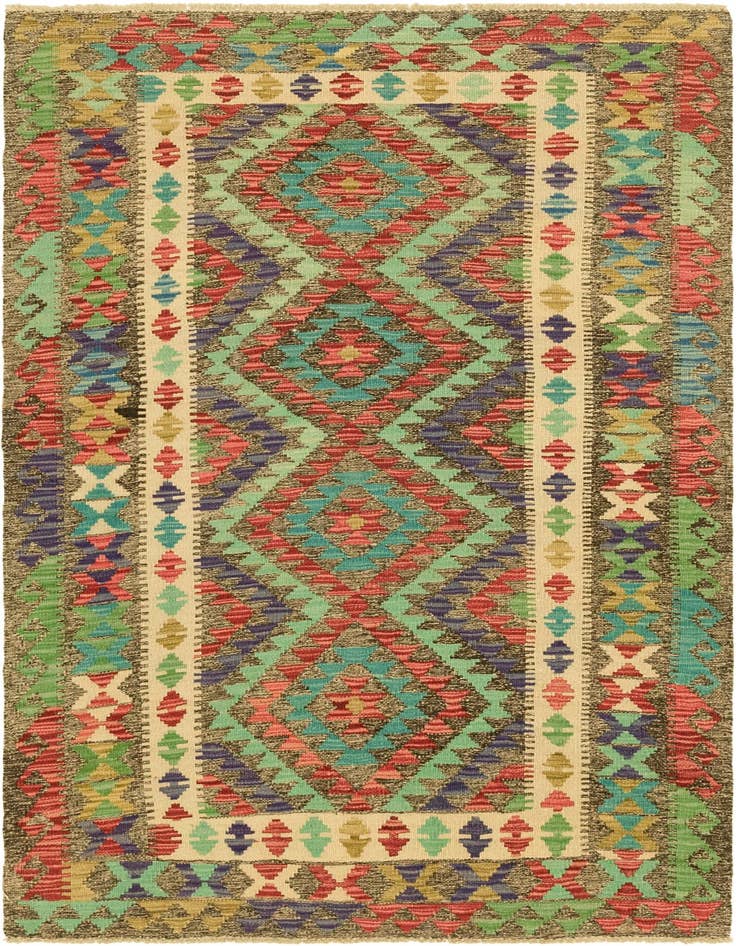 Detail image of 3' 5 x 6' 1 Hand Woven Kilim Maymana Wool Runner Rug