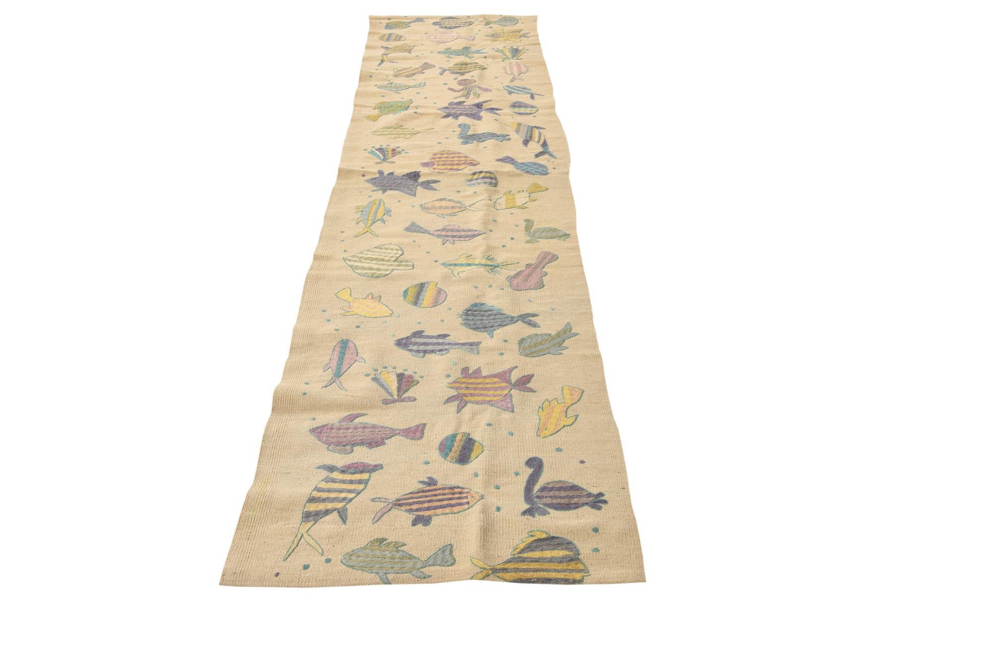 2' 2 x 9' 1 Hand Woven Kilim Suzani Wool Runner Rug