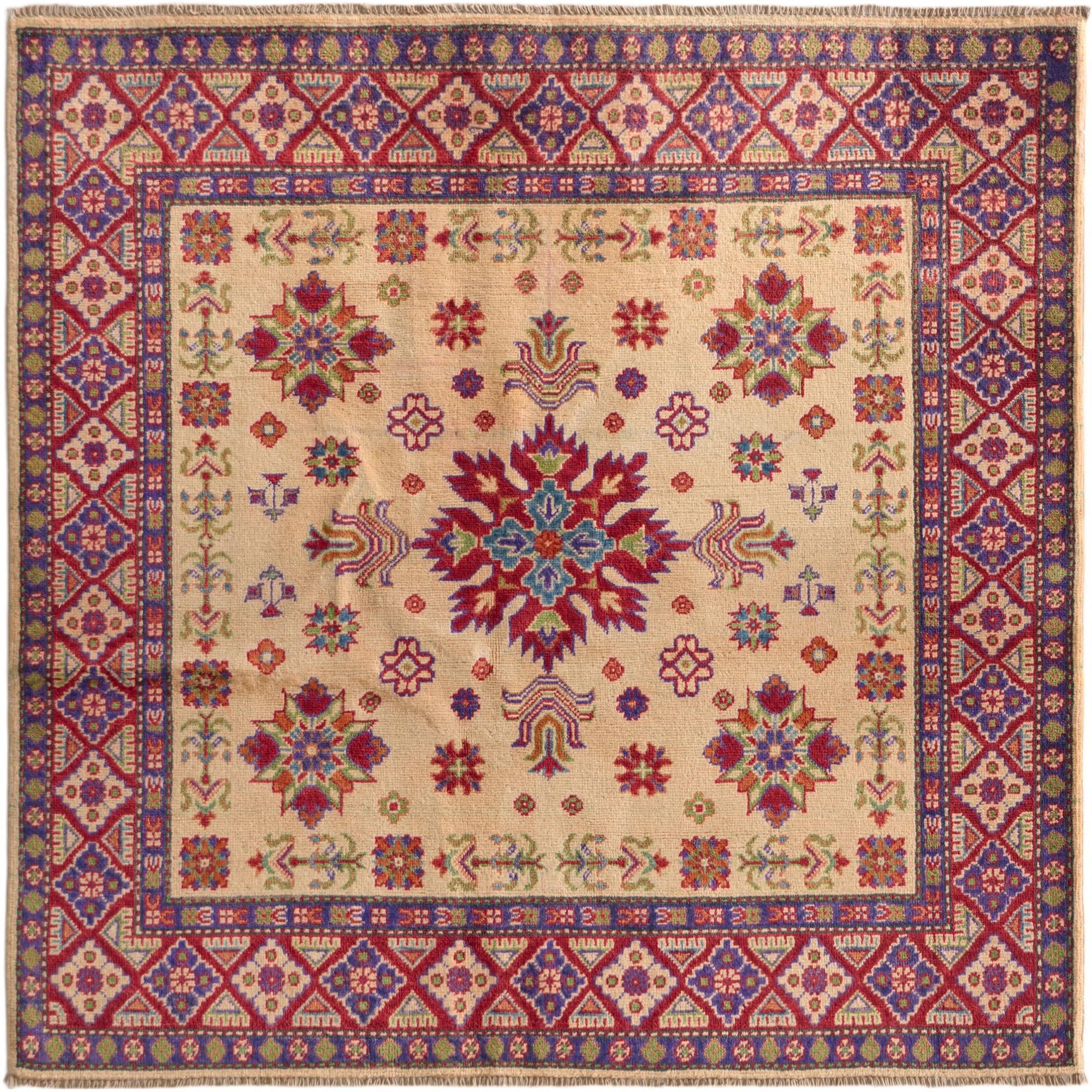 4' 10 x 4' 10 Hand Knotted Kazak Square Rug