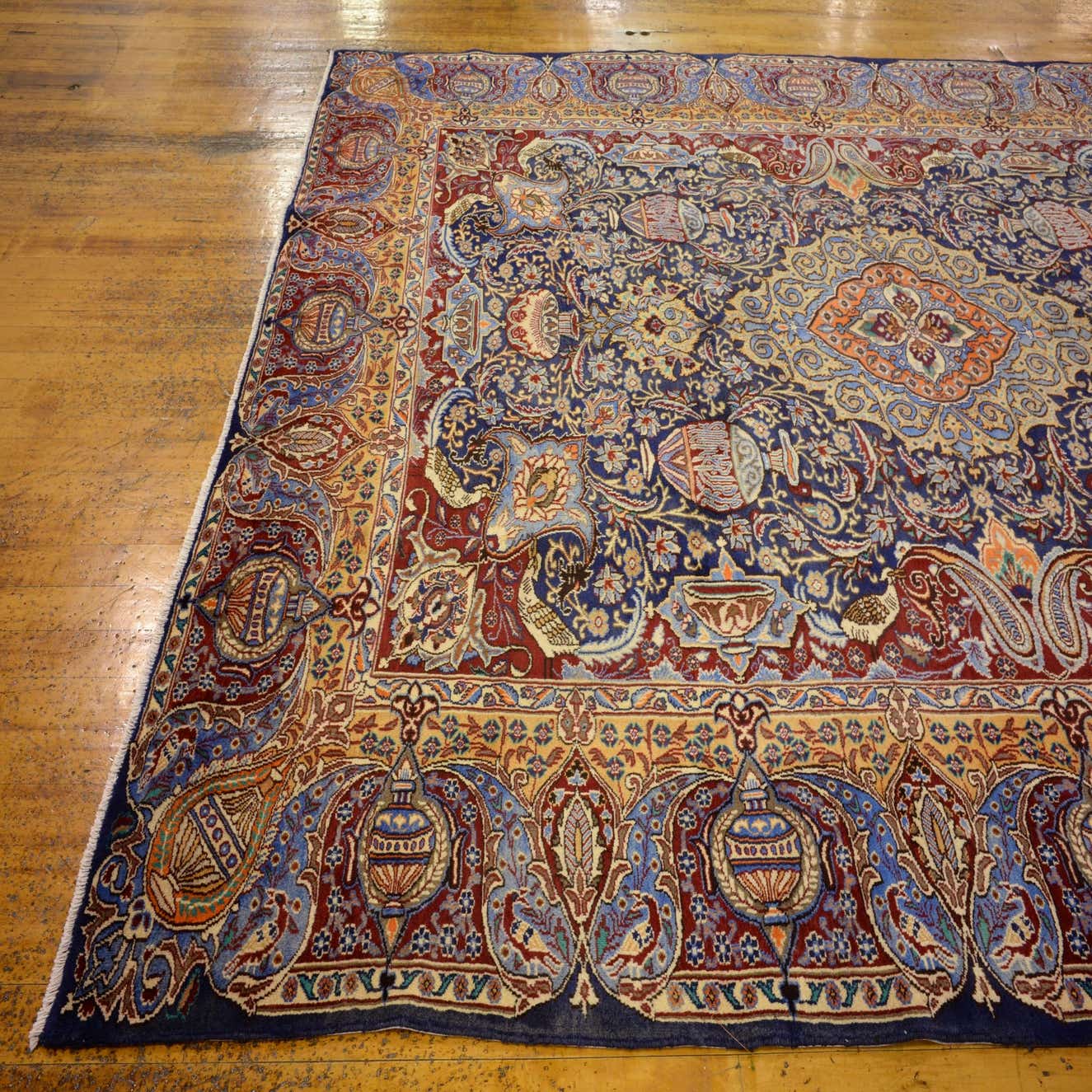 Navy Blue 9' 5 x 12' 4 Hand Knotted Kashmar Persian Wool Rug eSaleRugs