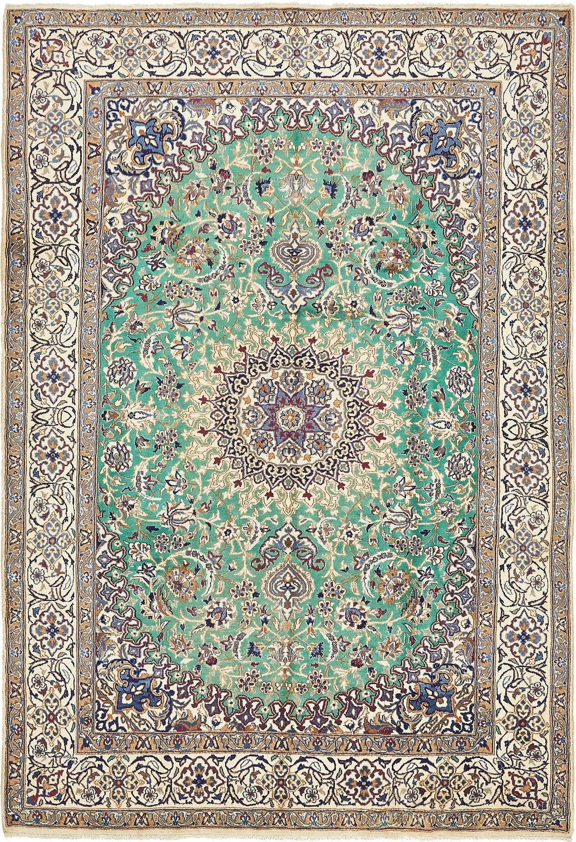 Green 6' 7 x 9' 7 Hand Knotted Nain Persian Wool Rug eSaleRugs