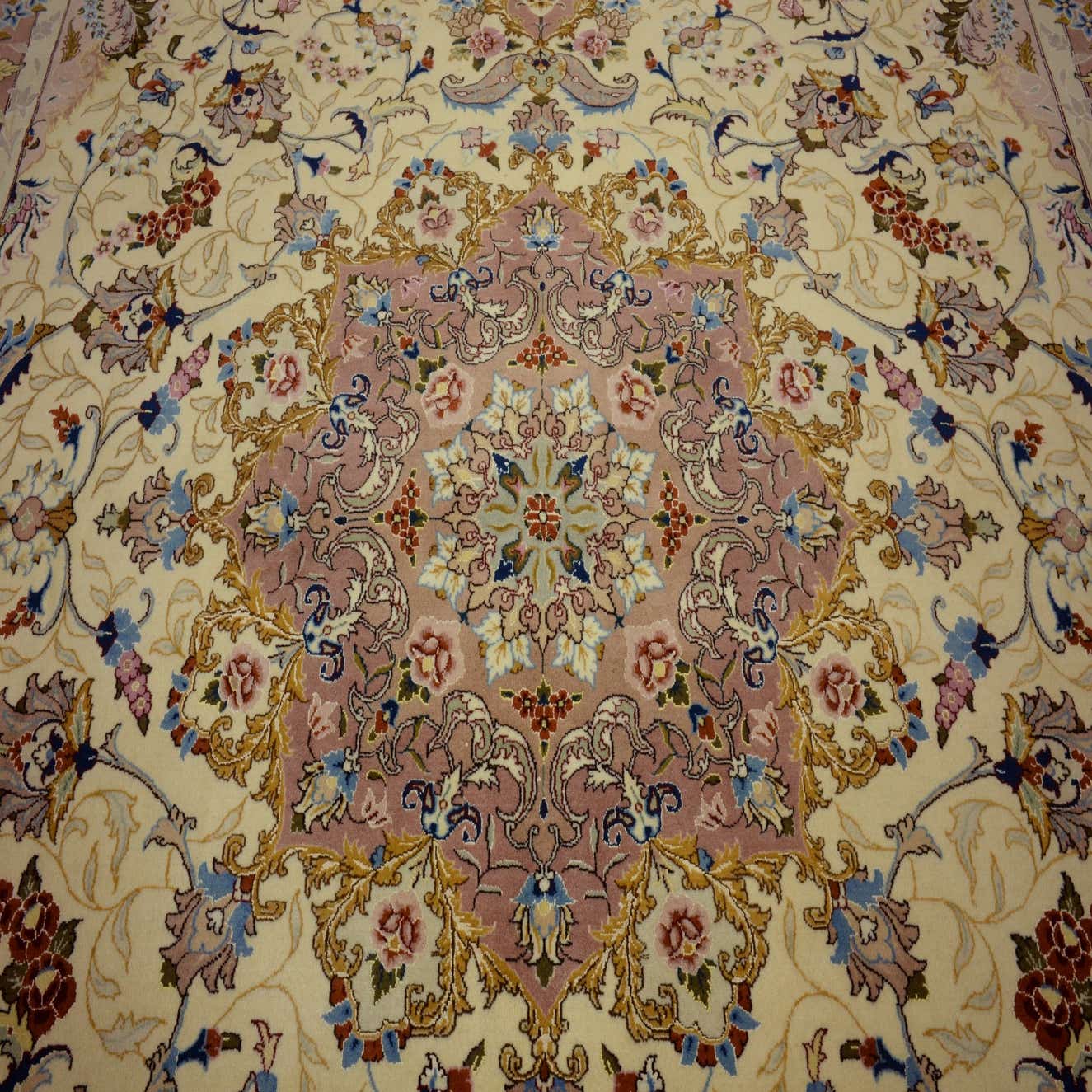 Ivory 9' 5 x 12' 6 Hand Knotted Mashad Persian Rug | eSaleRugs