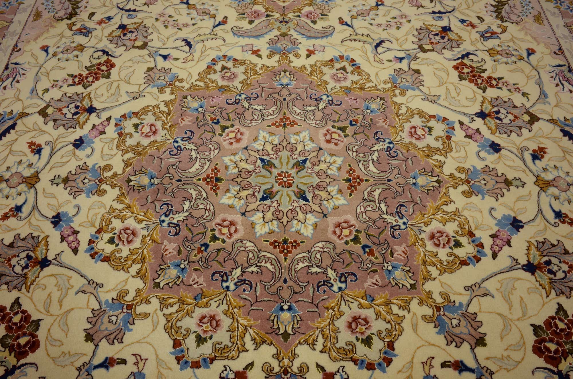 Ivory 9' 5 x 12' 6 Hand Knotted Mashad Persian Rug | eSaleRugs