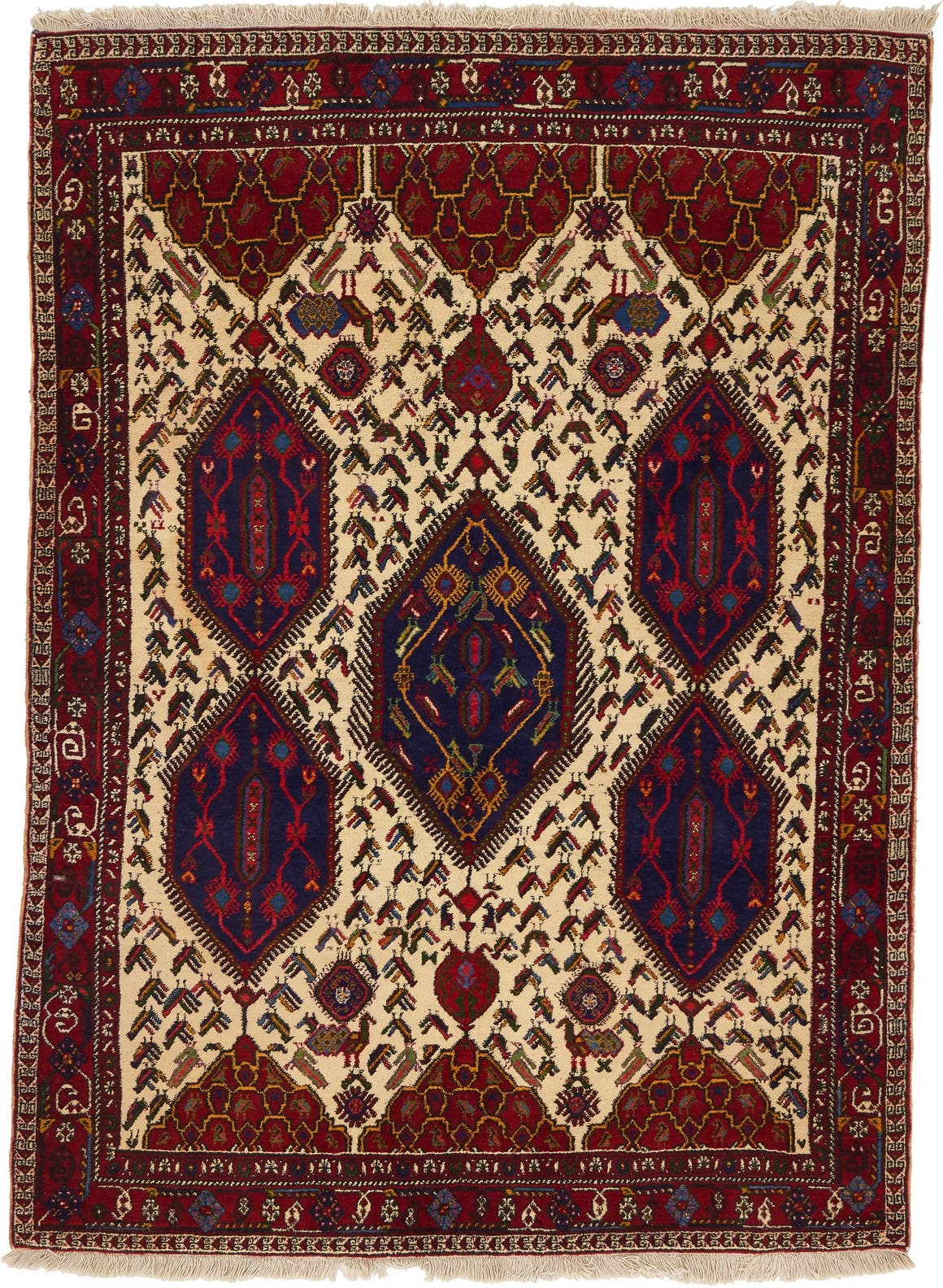 Ivory 4' 6 x 6' 3 Hand Knotted Ardabil Persian Wool Rug | eSaleRugs