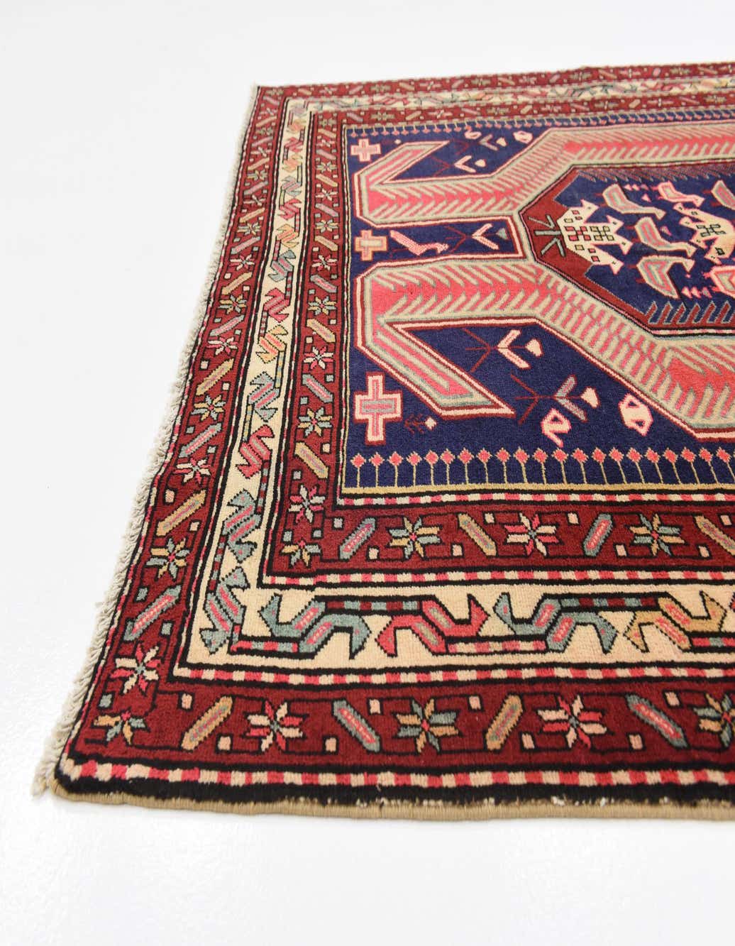 Navy Blue 4' 8 x 10' Hand Knotted Ardabil Persian Wool Runner Rug