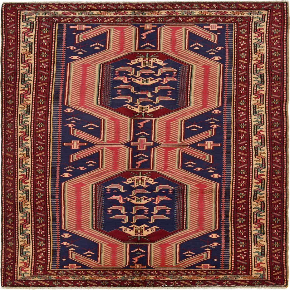 Navy Blue 4' 8 x 10' Hand Knotted Ardabil Persian Wool Runner Rug