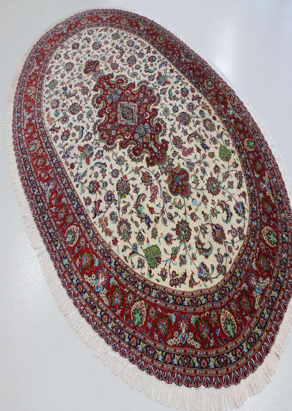 Ivory 6' 7 x 11' 2 Qom Persian Oval Rug Rugs.ca