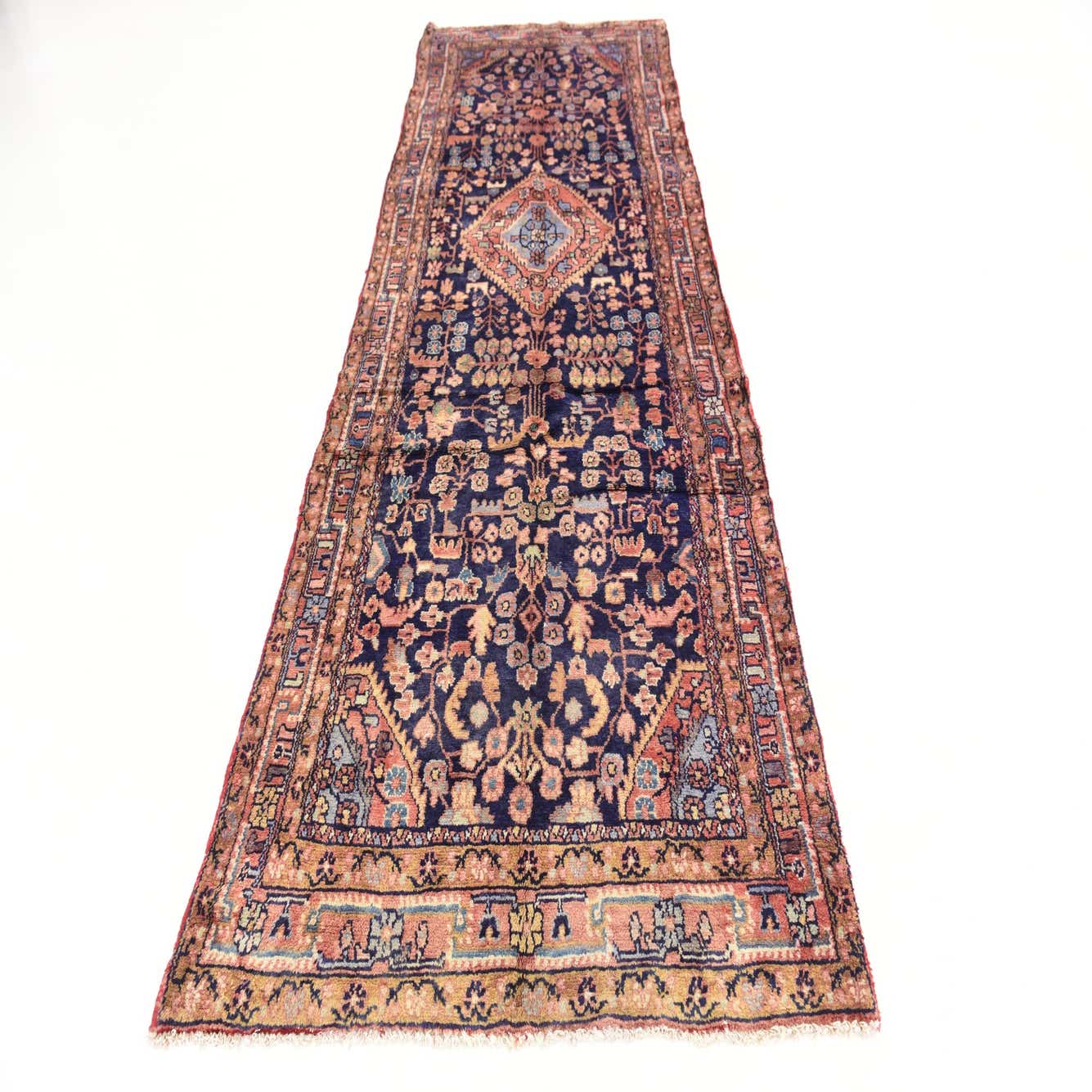 Navy Blue 3' 10 x 10' 3 Hand Knotted Nahavand Persian Wool Runner Rug