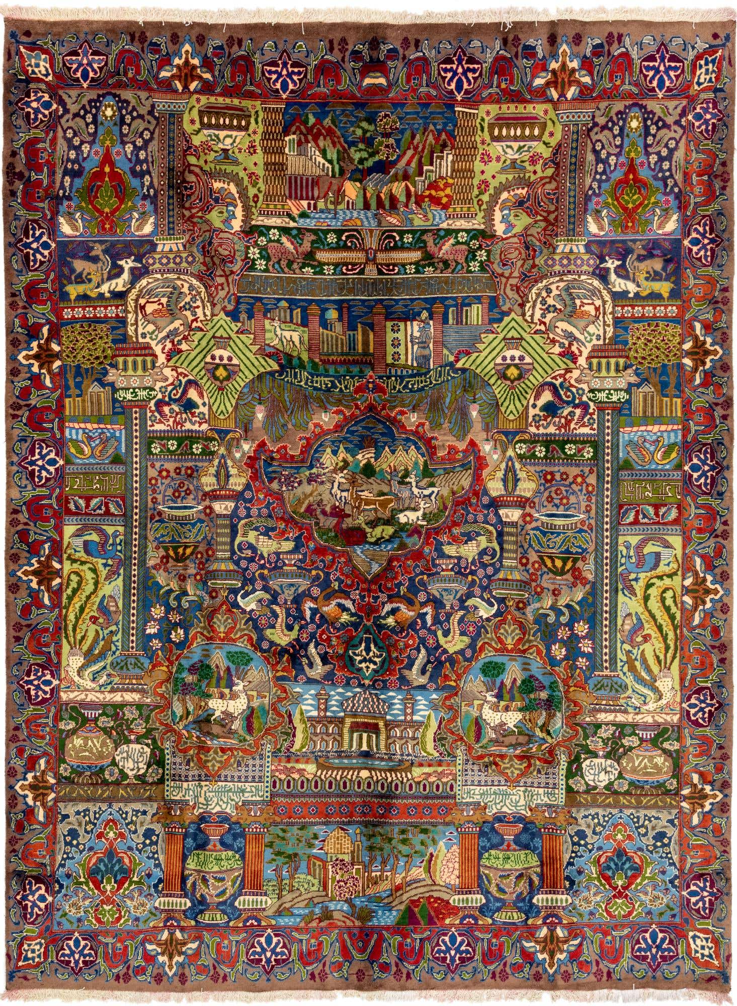 Illustrates various pictorial of nature in Persian rug carpet