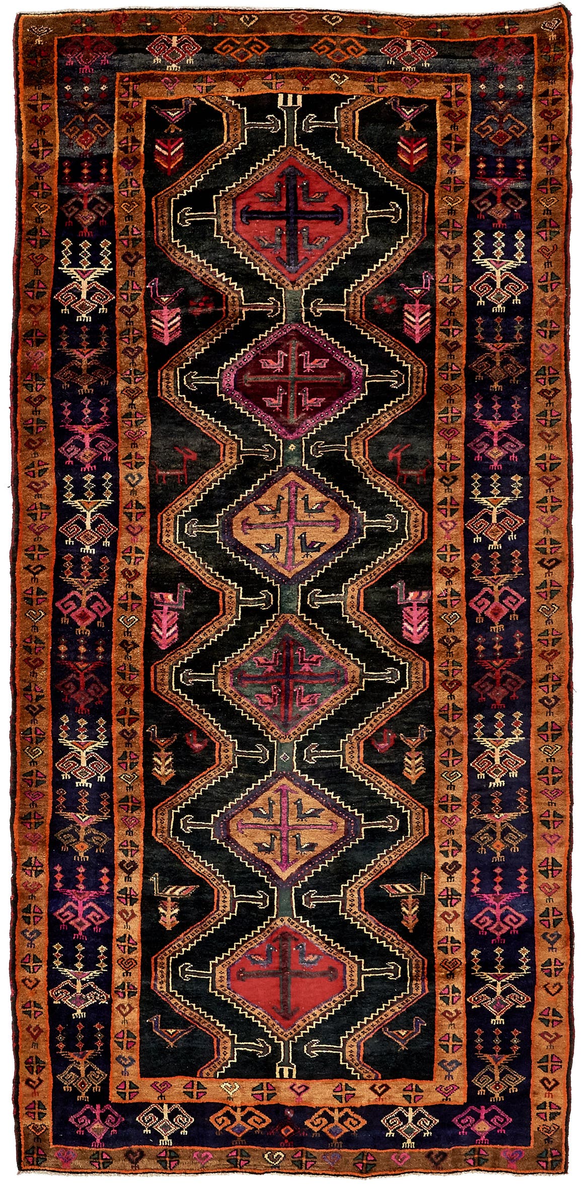 Navy Blue 5' x 10' 6 Hand Knotted Koliaei Persian Wool Runner Rug