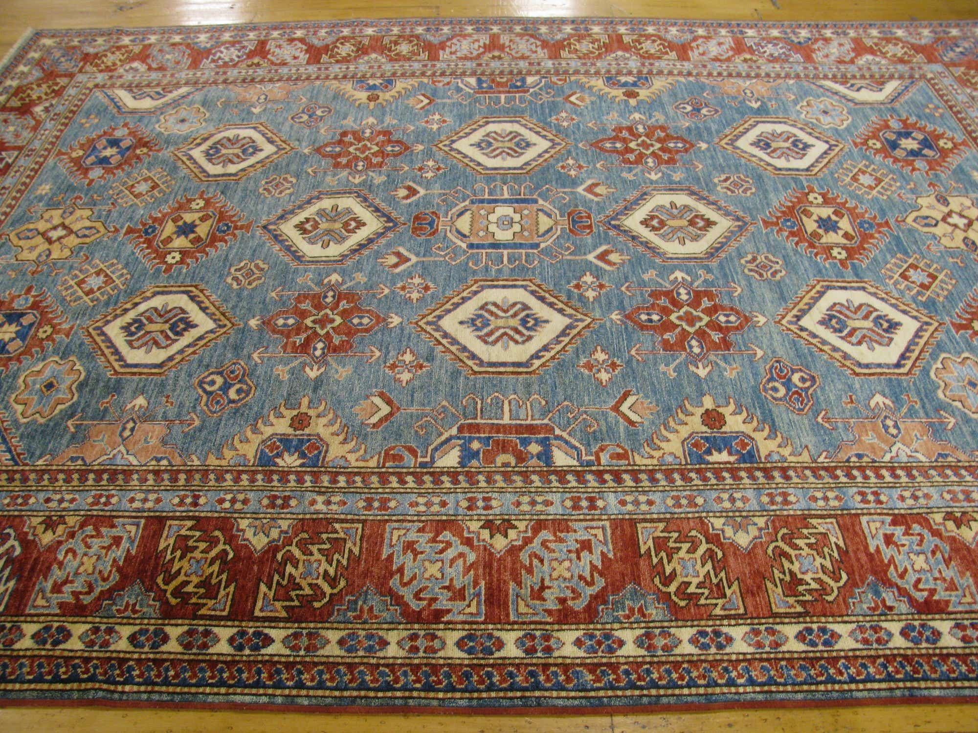 Blue 7 5 X 9 9 Hand Knotted Kazak Oriental Rug ESaleRugs blue-7-5-x-9-9-hand-knotted-kazak-oriental-rug-esalerugs
