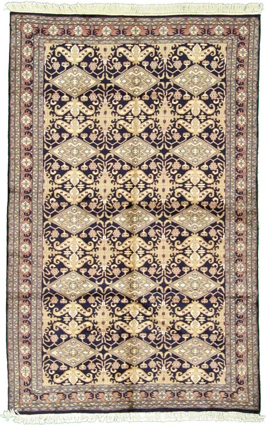 Navy Blue 5' 4 x 8' 5 Hand Knotted Pakistani Oriental Wool Rug | eSaleRugs