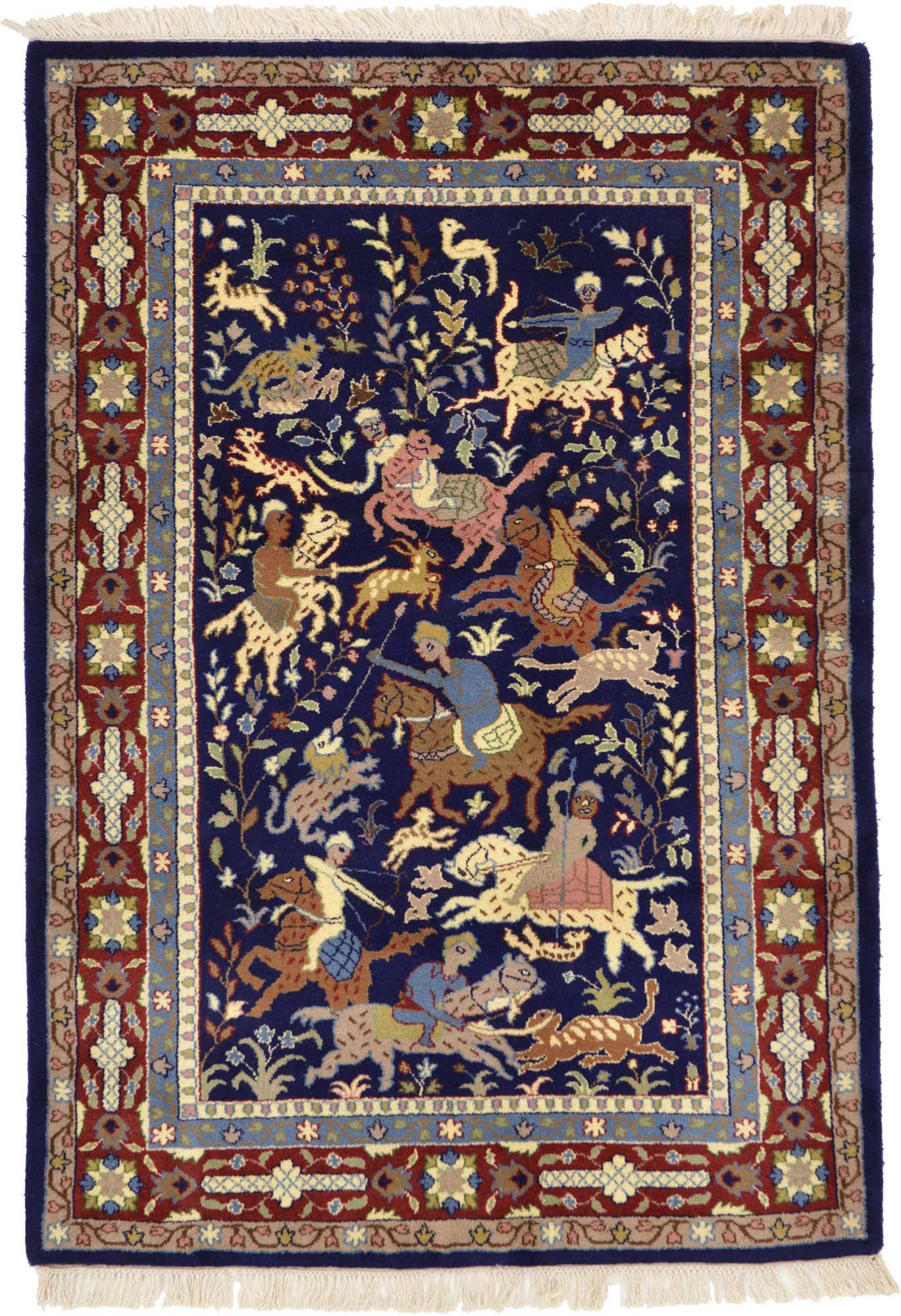 Hunting design in an Isfahan rug