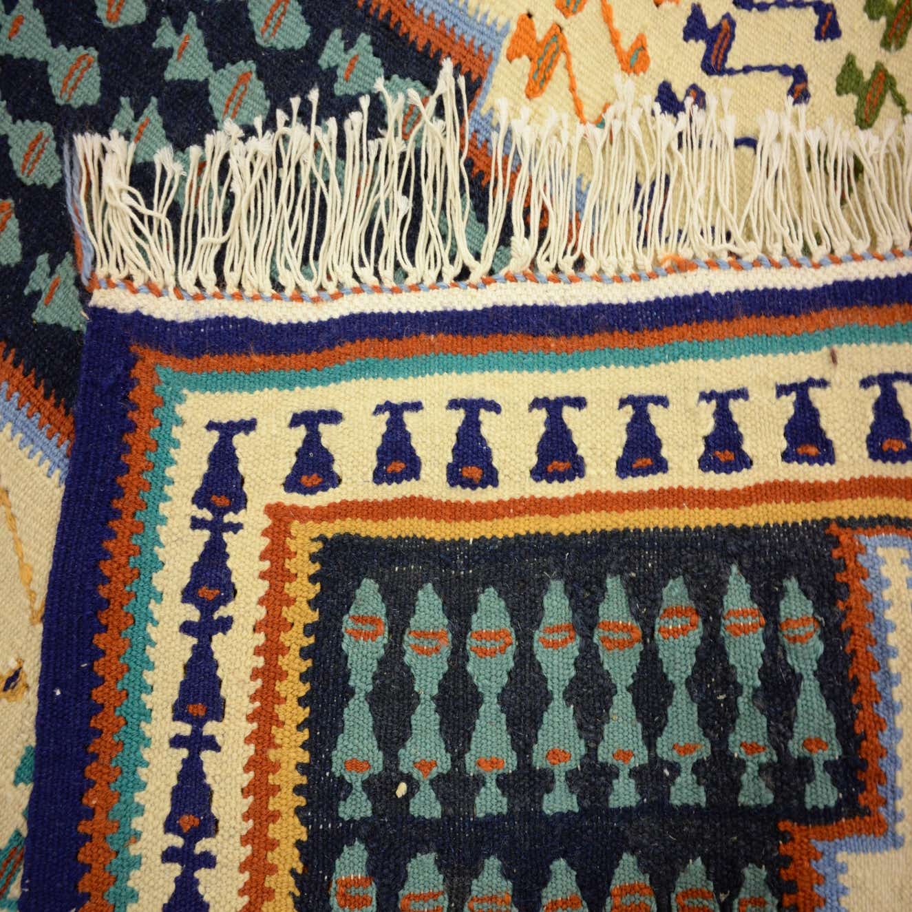 Navy Blue 4' 4 x 7' 8 Hand Woven Kilim Fars Wool Rug eSaleRugs