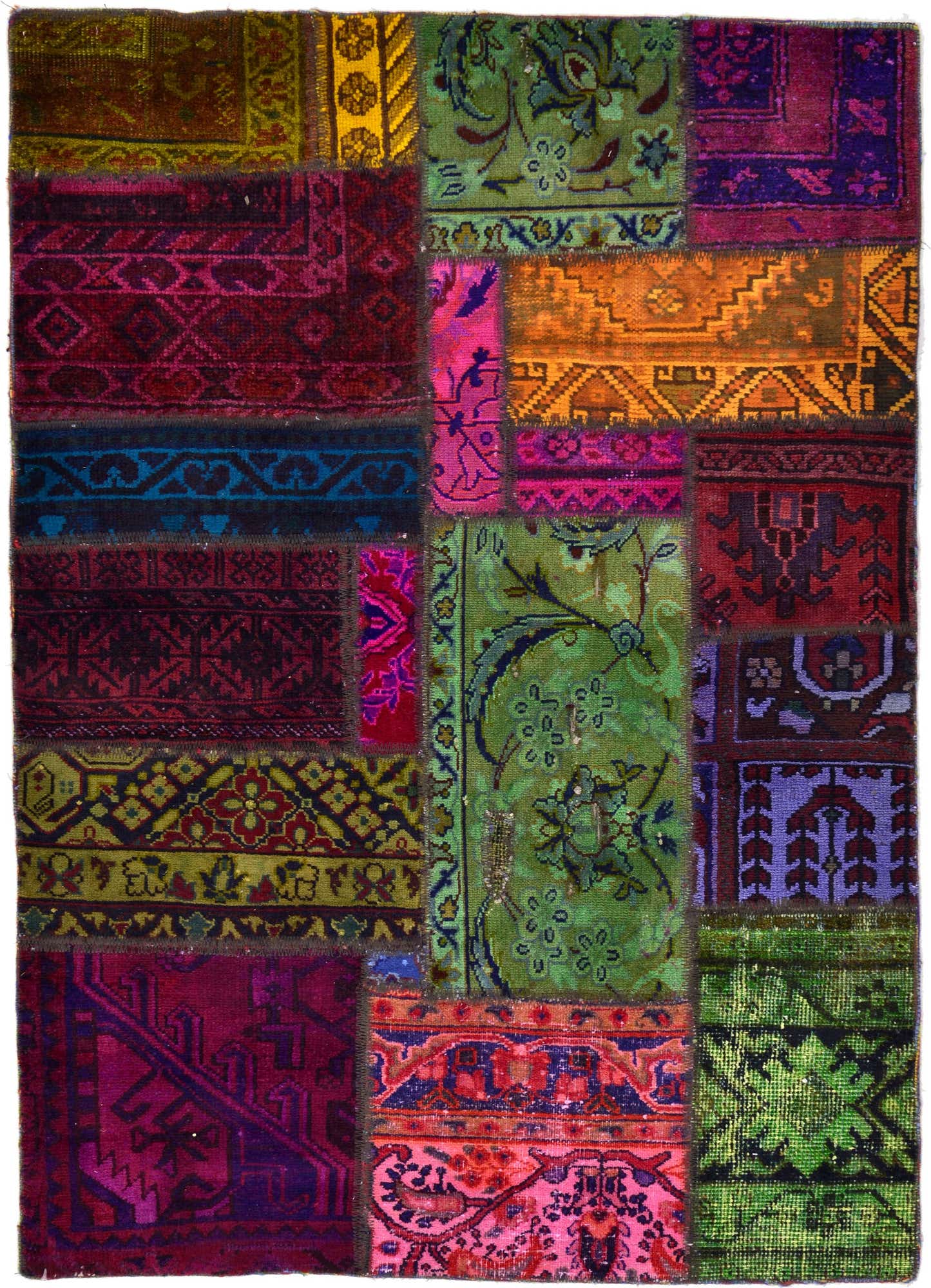 Multicolor 3' 4 x 4' 9 Hand Knotted Patchwork Wool Rug | eSaleRugs