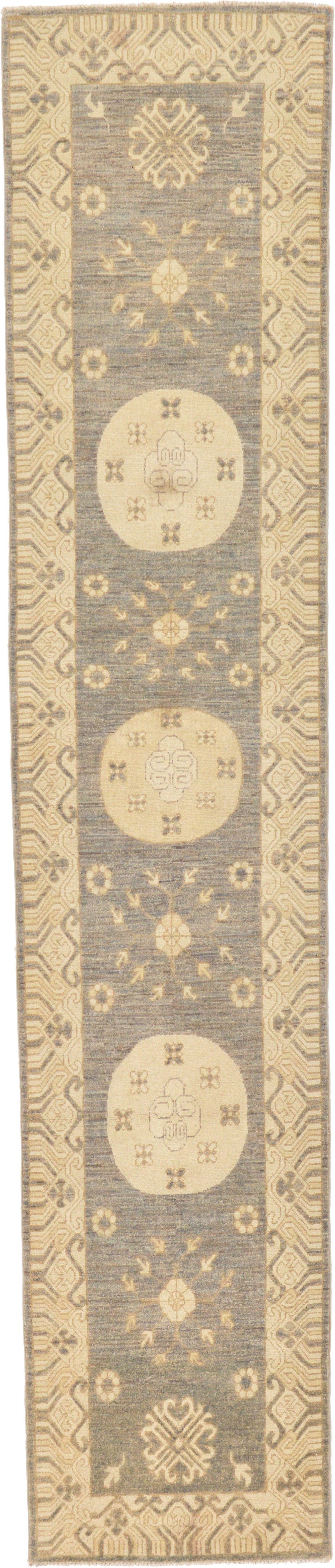 Dark Gray 2' 9 x 13' 6 Hand Knotted Khotan Ziegler Oriental Runner Rug