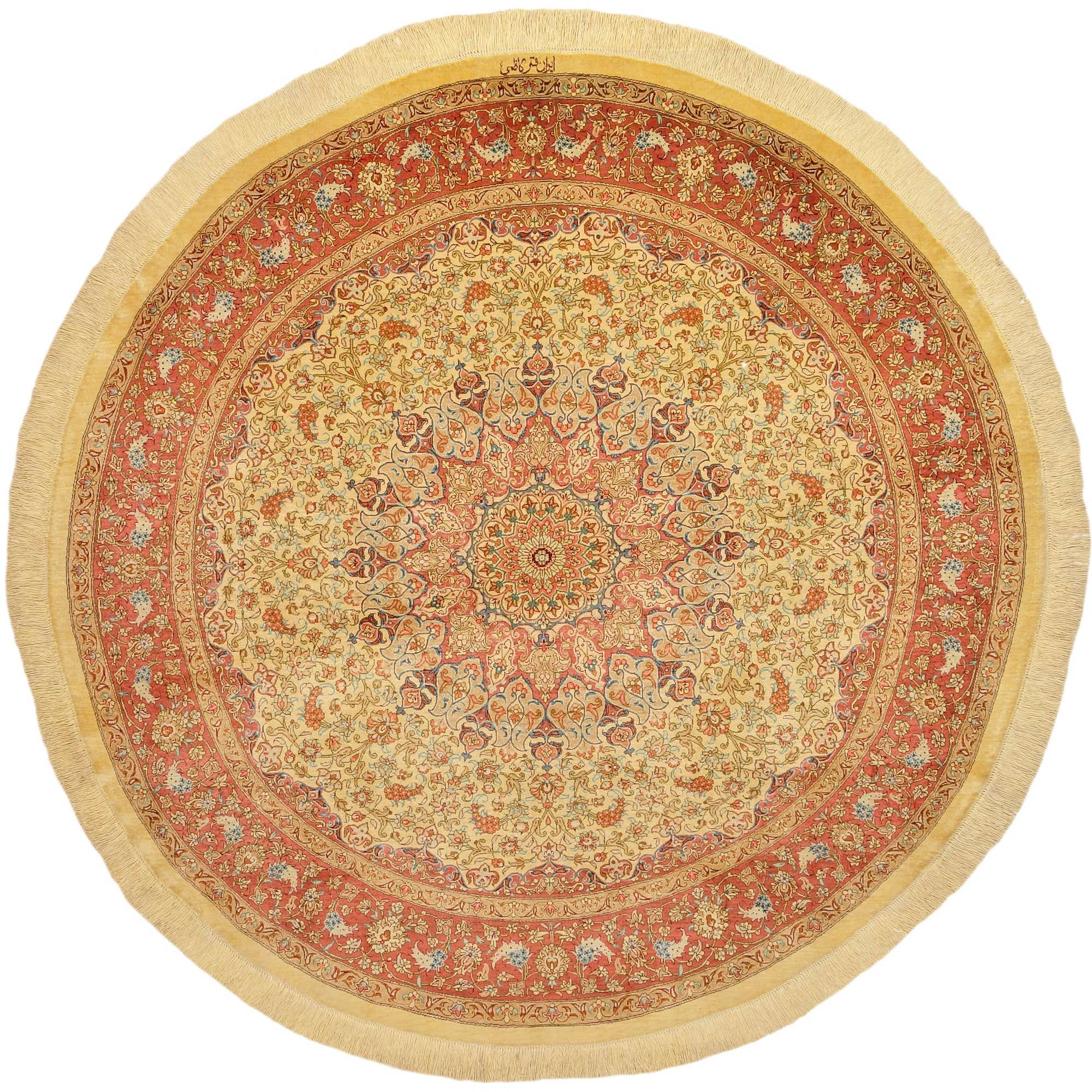 Cream 4' 9 x 4' 9 Hand Knotted Qom Persian Round Rug eSaleRugs