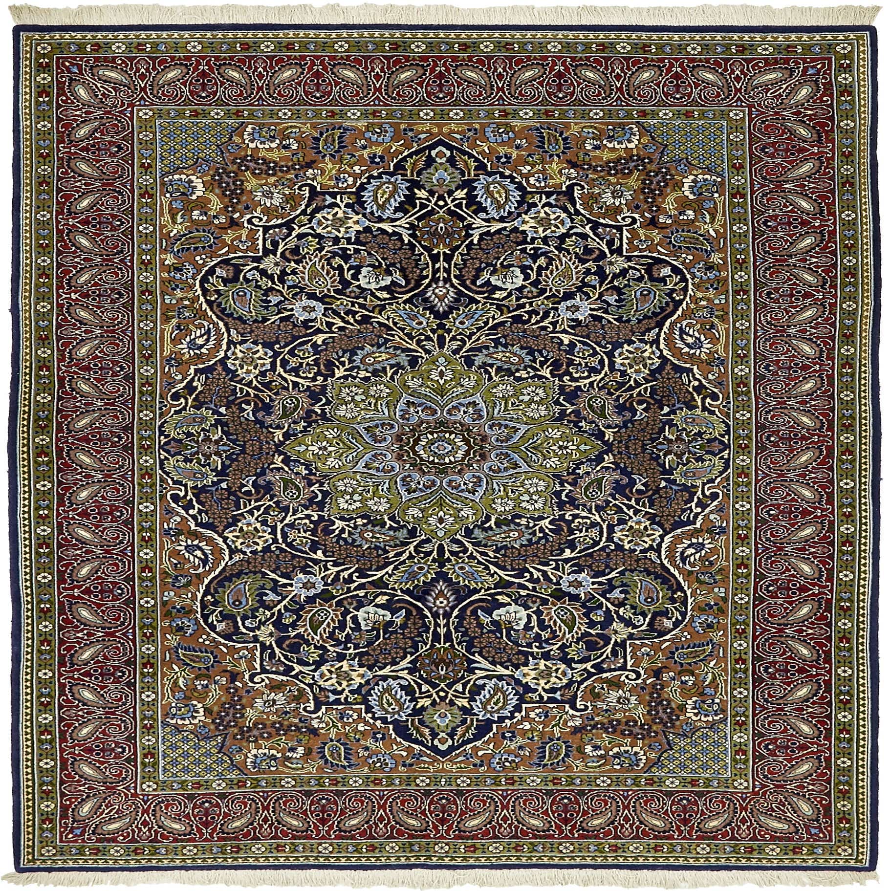 Navy Blue 4' 10 x 6' 9 Hand Knotted Qom Persian Rug