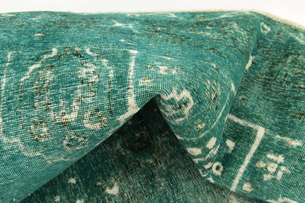 Turquoise 7' x 9' 4 Hand Knotted Ultra Vintage Persian Wool Rug | eSaleRugs
