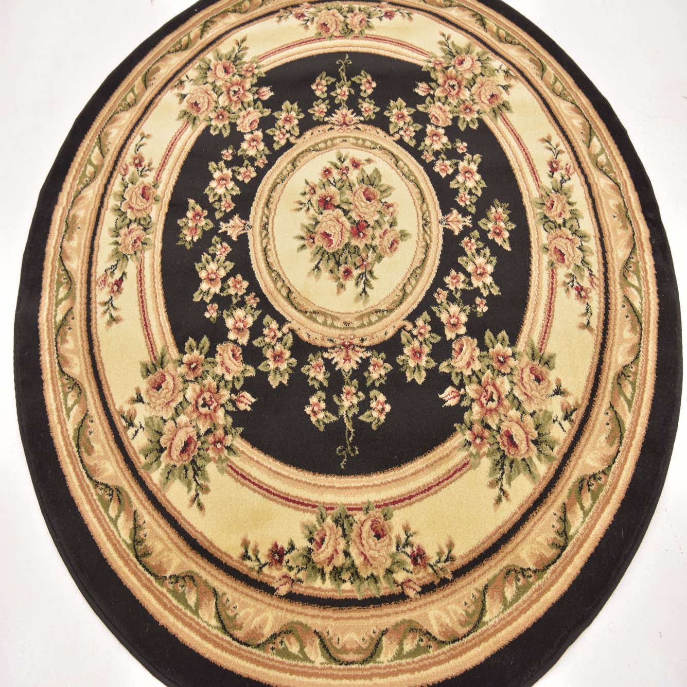 Black 160cm x 160cm Classic Aubusson Round Rug AU Rugs