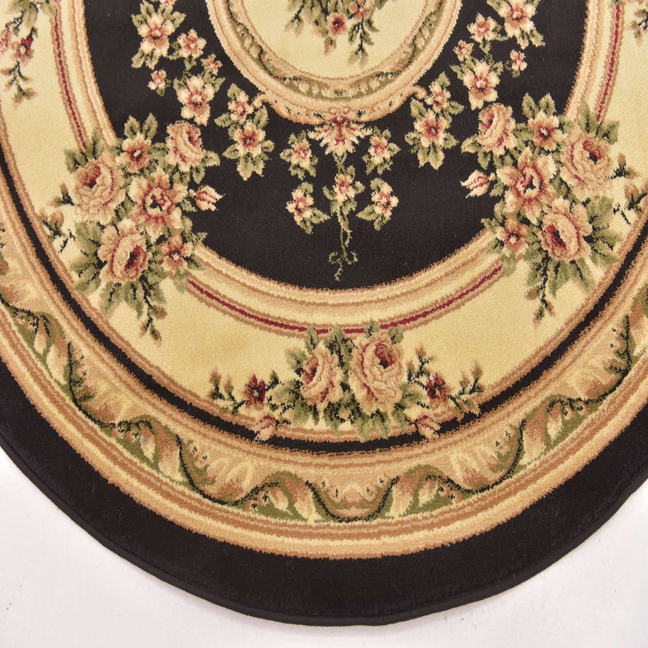 Black 160cm x 160cm Classic Aubusson Round Rug AU Rugs