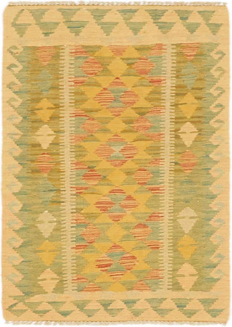 Green 1' 10 x 3' 5 Hand Woven Kilim Waziri Rug eSaleRugs