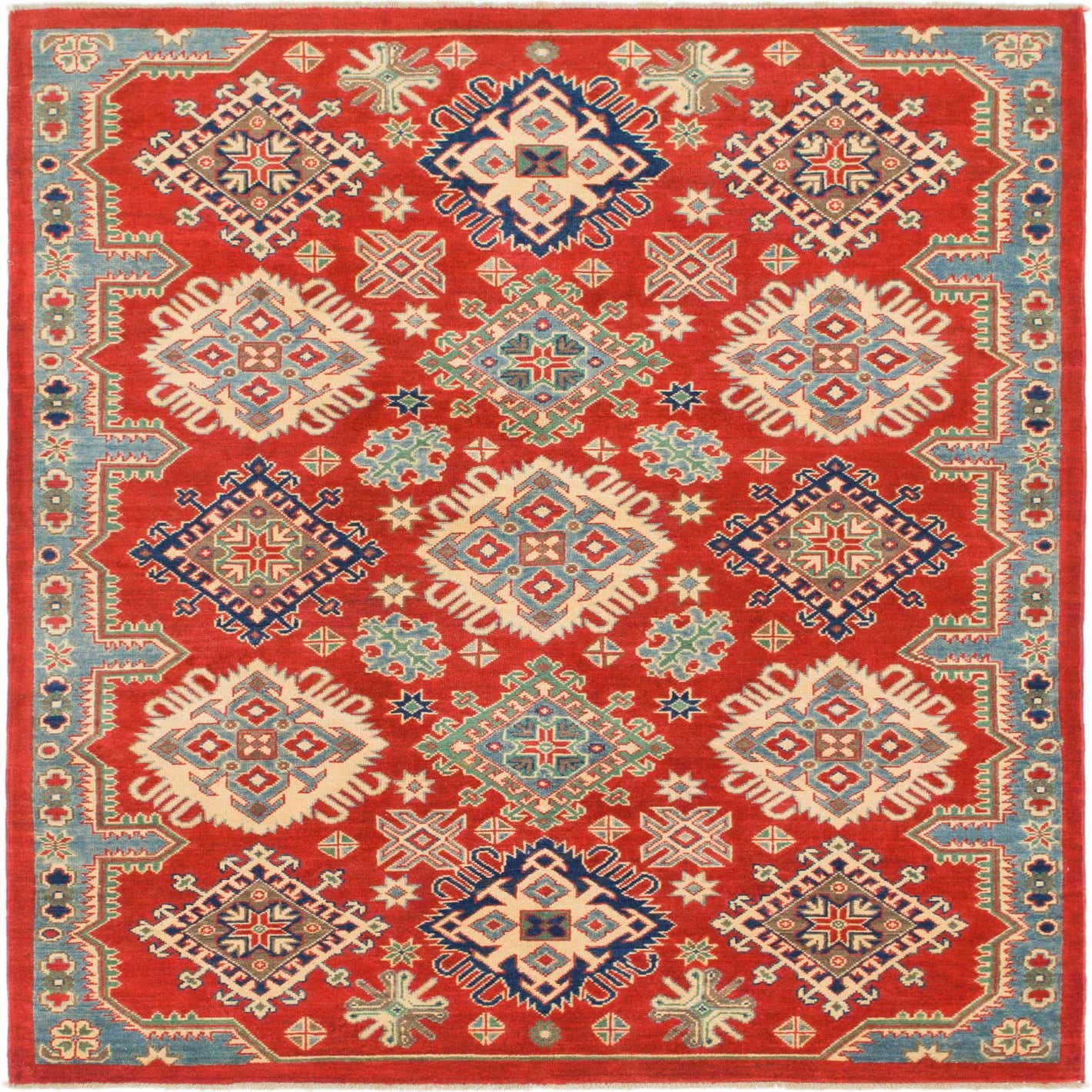 Red 5' x 7' 2 Hand Knotted Kazak Rug