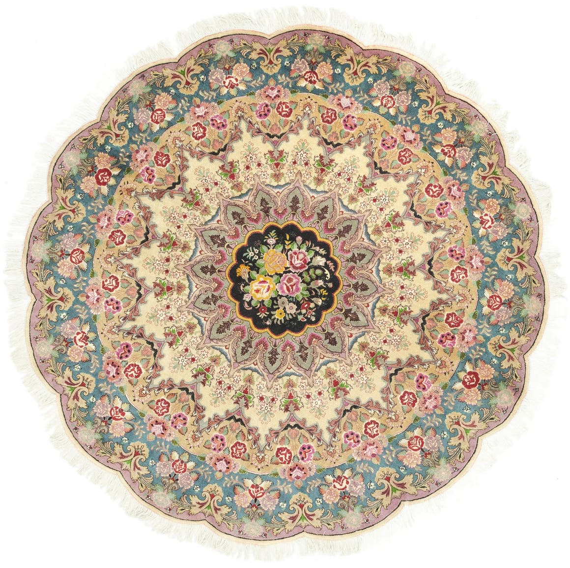 Cream 6' 6 x 6' 6 Tabriz Persian Round Rug