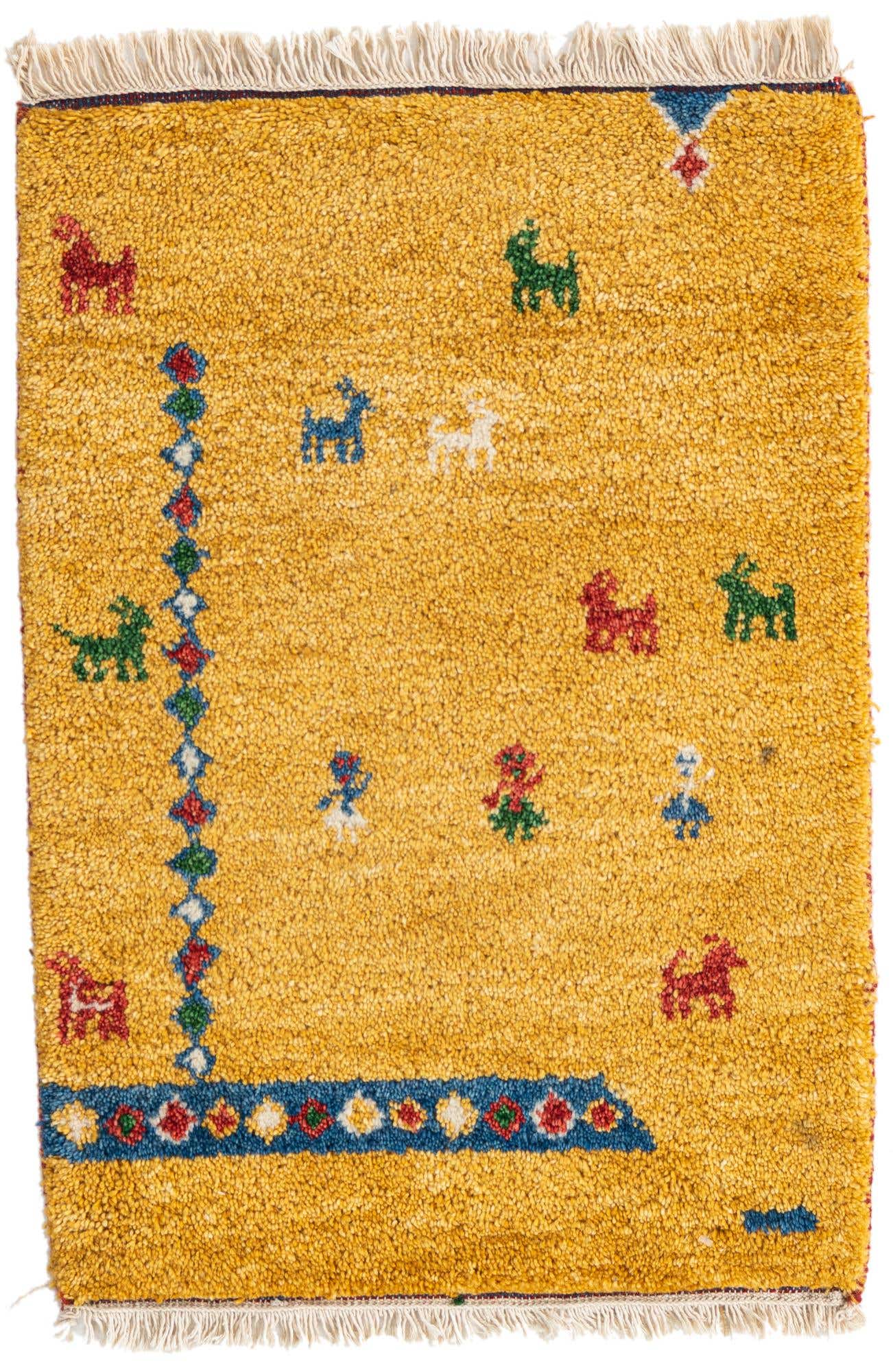 Yellow 2' x 2' 10 Hand Knotted Kashkuli Gabbeh Wool Rug | HandKnotted.com