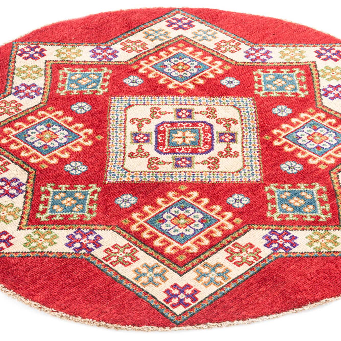 Red 3' 5 x 3' 5 Kazak Round Rug | HandKnotted.com