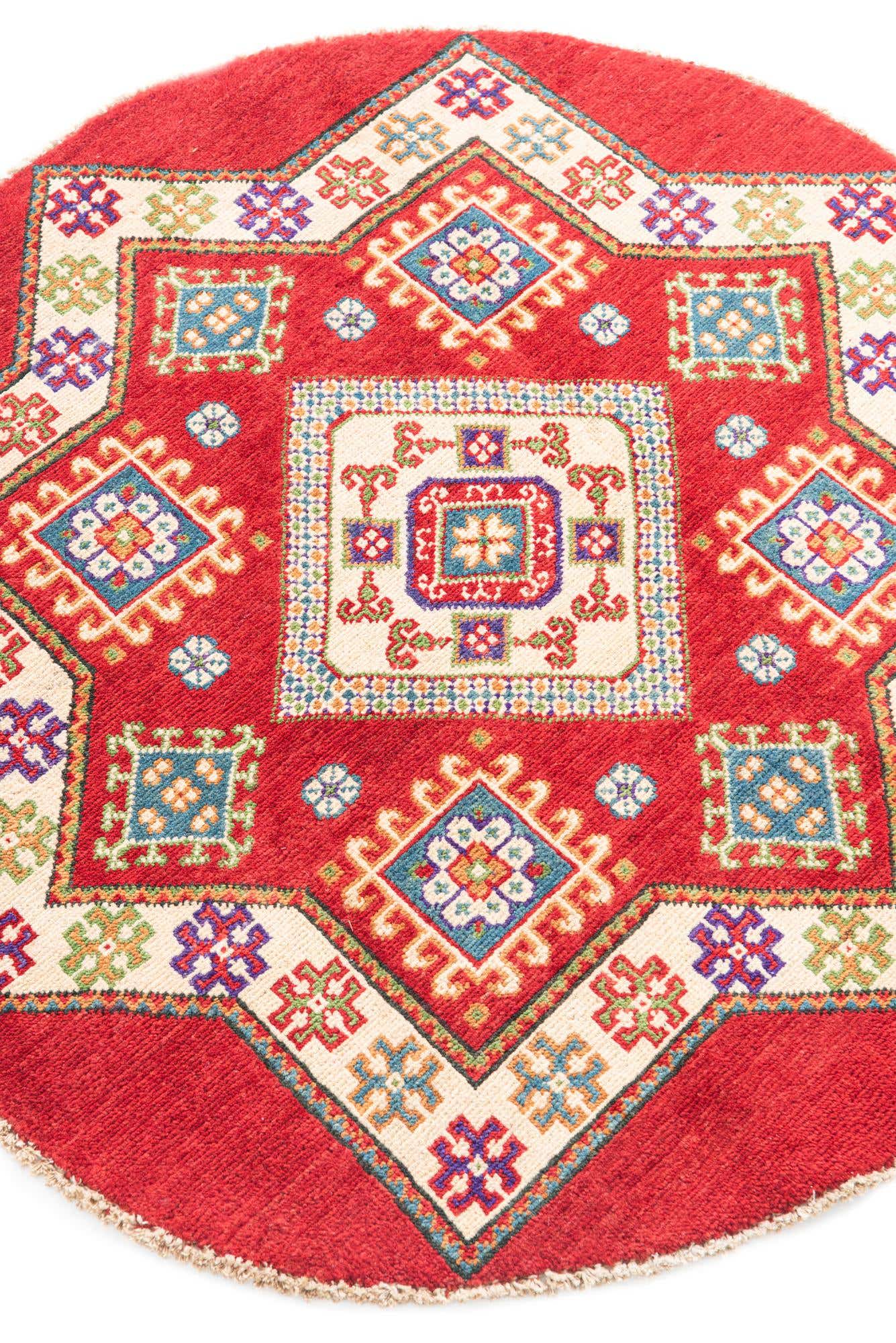 Handwoven rugs from india Red 3' 5 x 3' 5 Kazak Round Rug | HandKnotted.com
