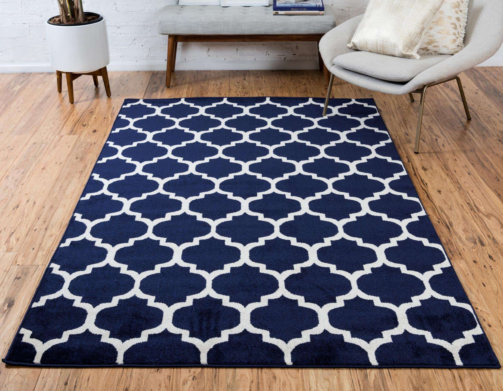 Navy Blue 3' 3 x 5' 3 Trellis Rug | eSaleRugs