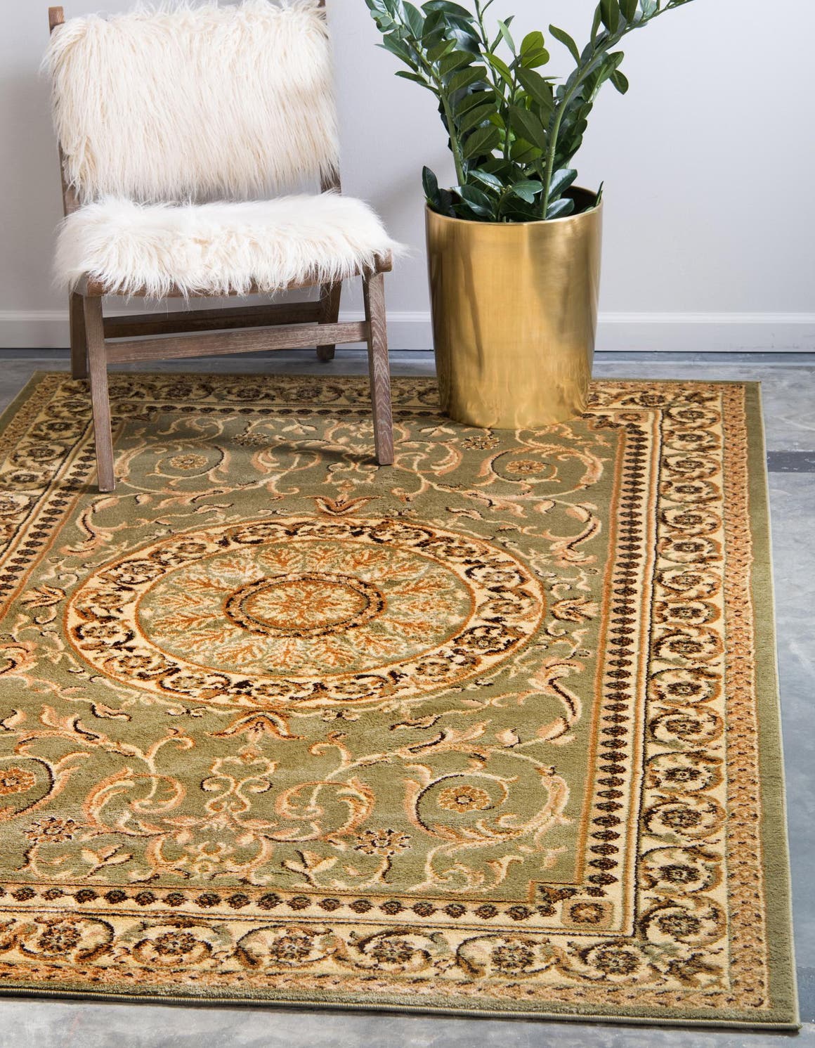 Light Green 160cm x 245cm Classic Aubusson Rug AU Rugs