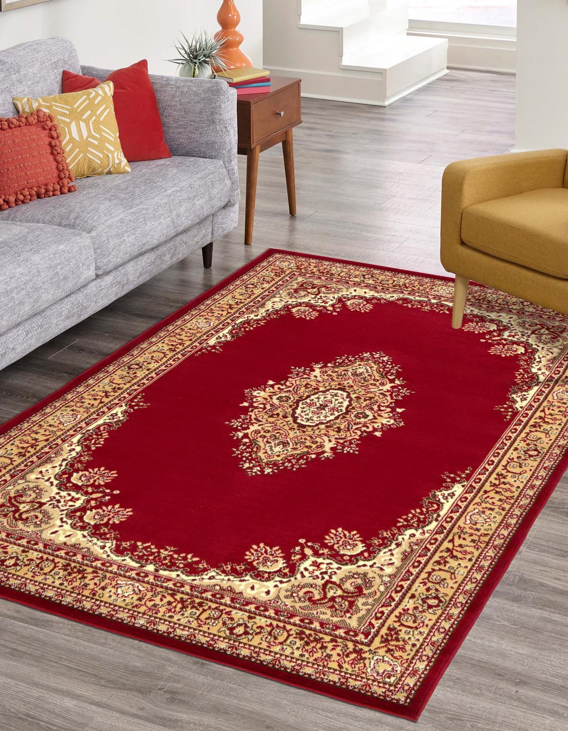 Burgundy 155cm x 245cm Mashad Design Rug AU Rugs