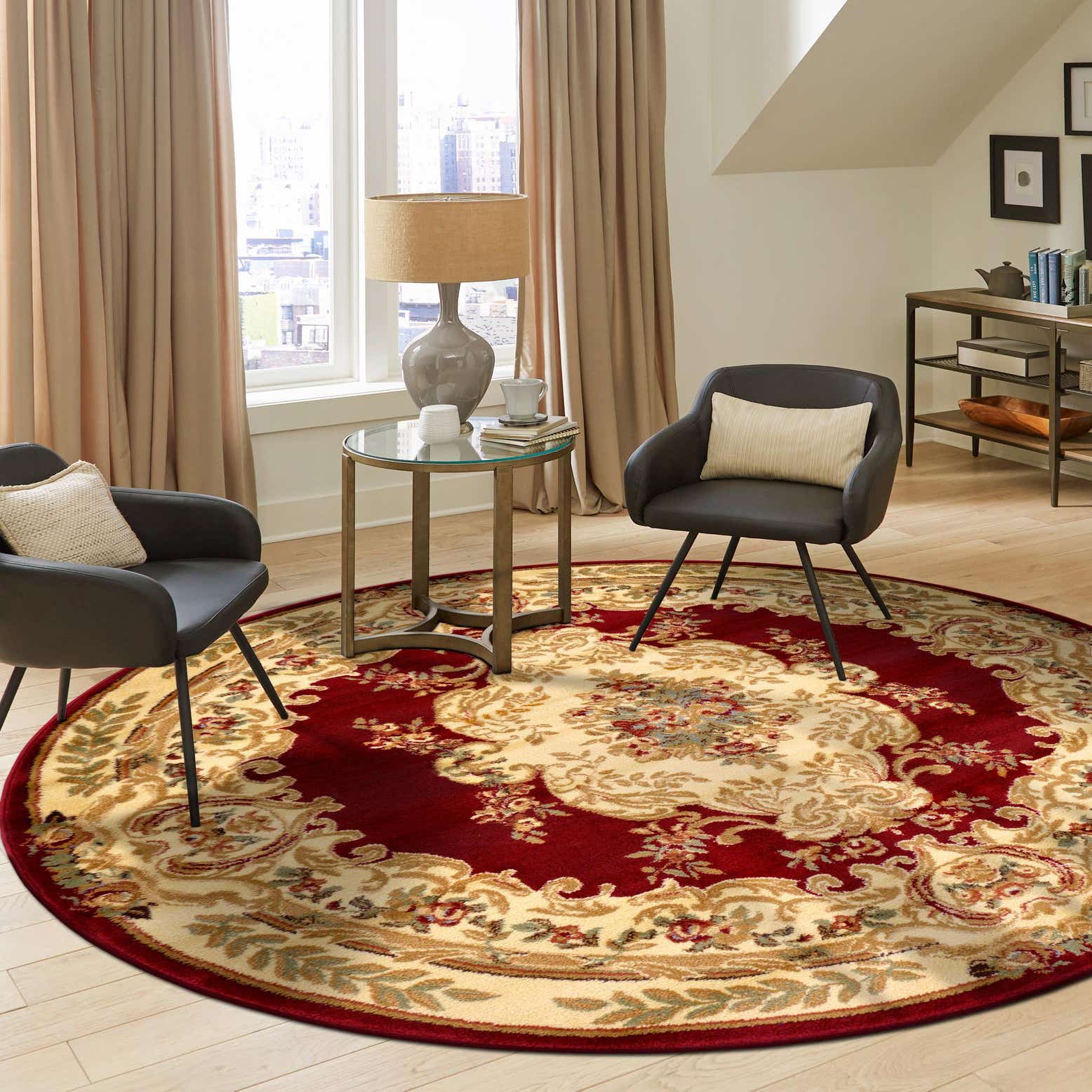 Red 6' x 6' Classic Aubusson Round Rug eSaleRugs