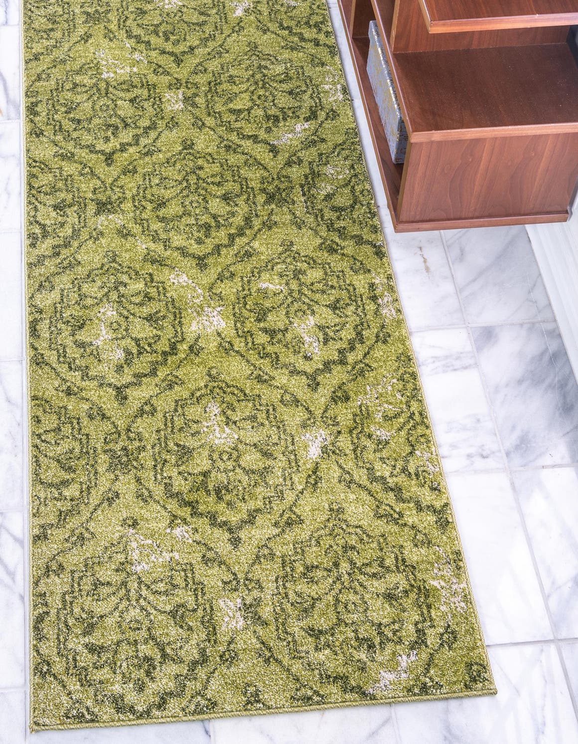 Light Green 2' 7 x 10' Damask Runner Rug iRugs UK