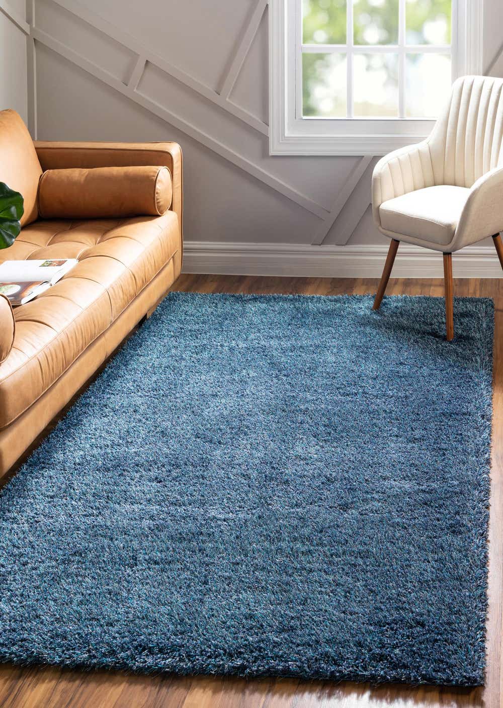 Navy Blue 9' x 12' Luxe Solid Shag Rug eSaleRugs