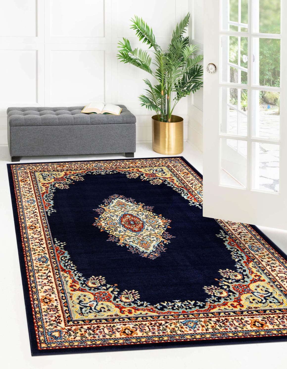 Navy Blue 6' x 9' Mashad Design Rug eSaleRugs