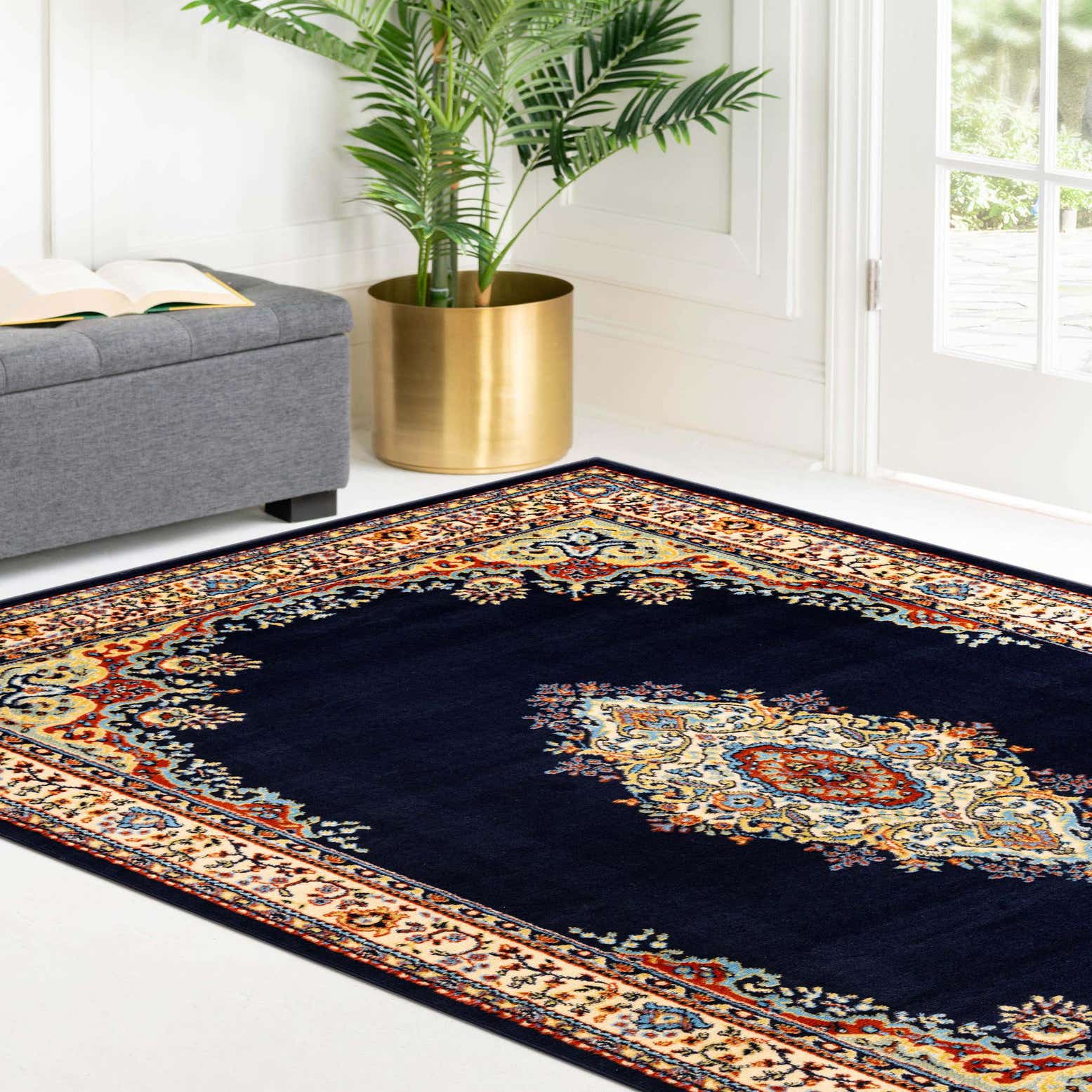 Navy Blue 7' x 10' Mashad Design Rug eSaleRugs