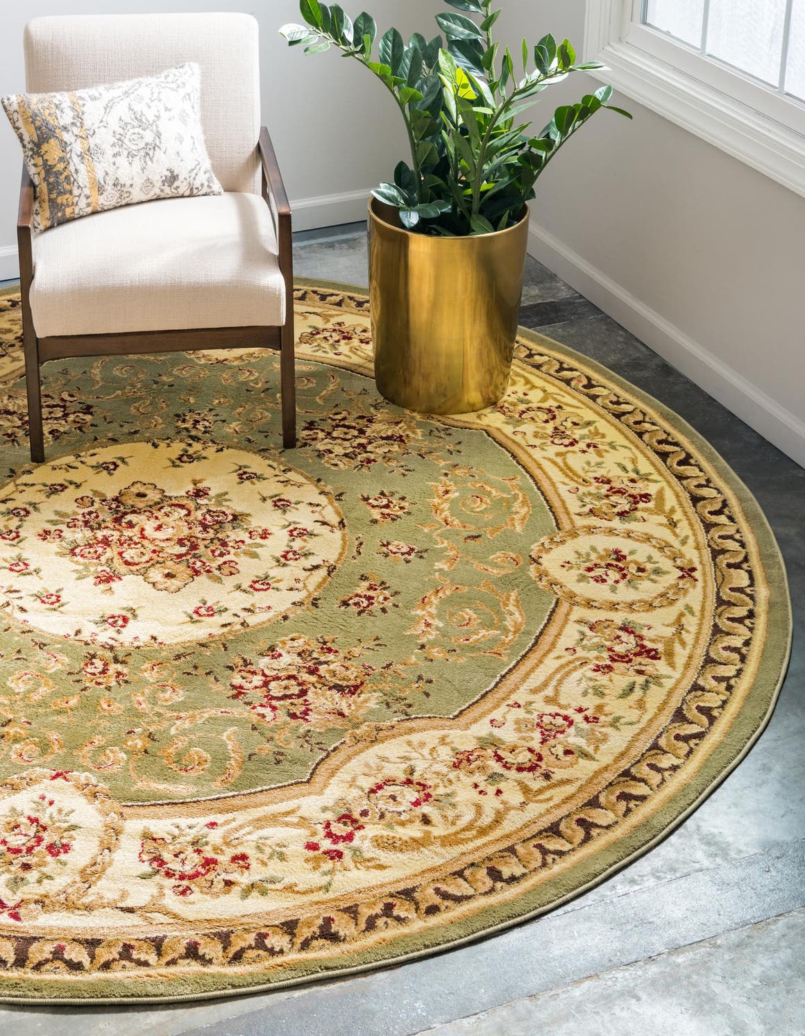 Green 6' x 6' Classic Aubusson Round Rug eSaleRugs