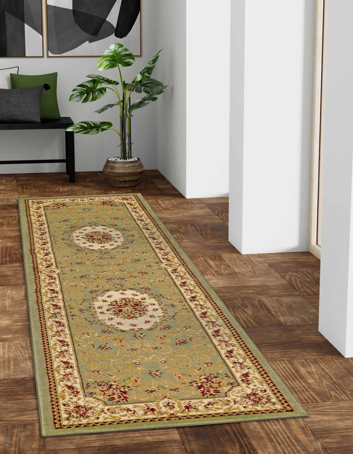 Green 2' 7 x 10' Classic Aubusson Runner Rug Rugs.ca