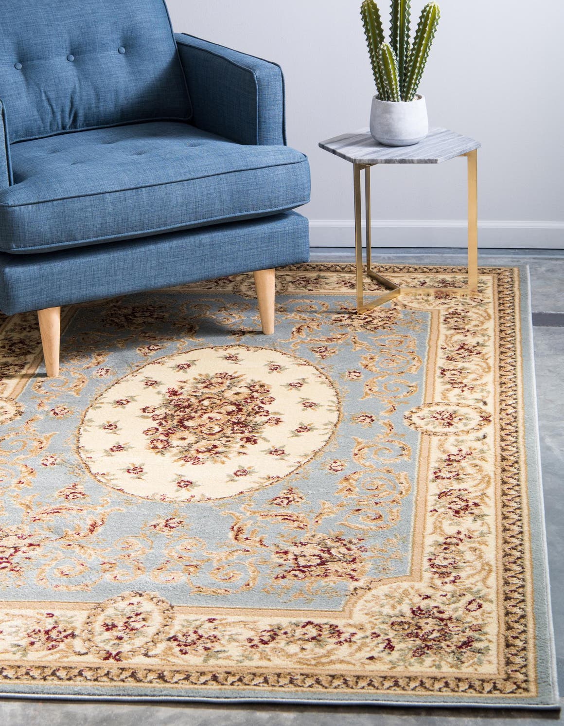Light Blue 320cm x 500cm Classic Aubusson Rug AU Rugs