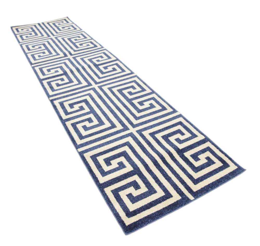 Navy Blue 2' 7 x 10' Greek Key Runner Rug | eSaleRugs
