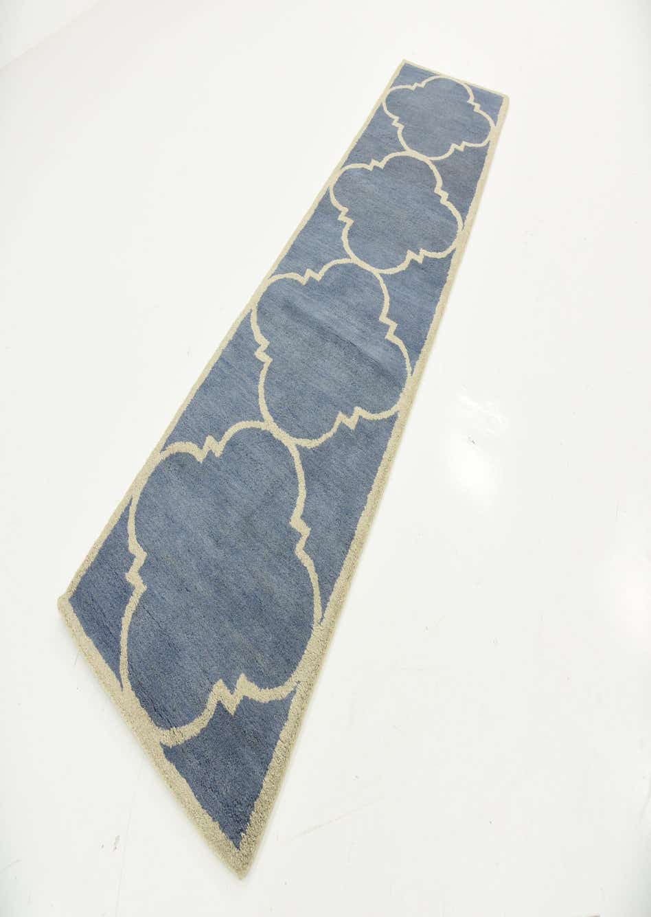 Blue 80cm x 300cm Trellis Runner Rug AU Rugs