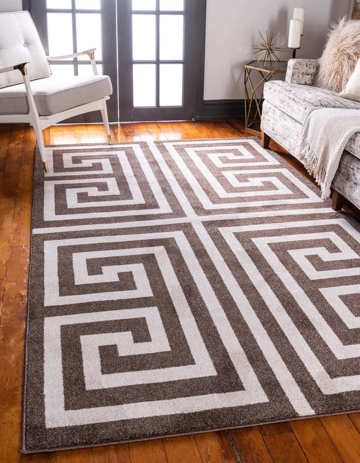 Brown 152cm x 245cm Greek Key Rug AU Rugs