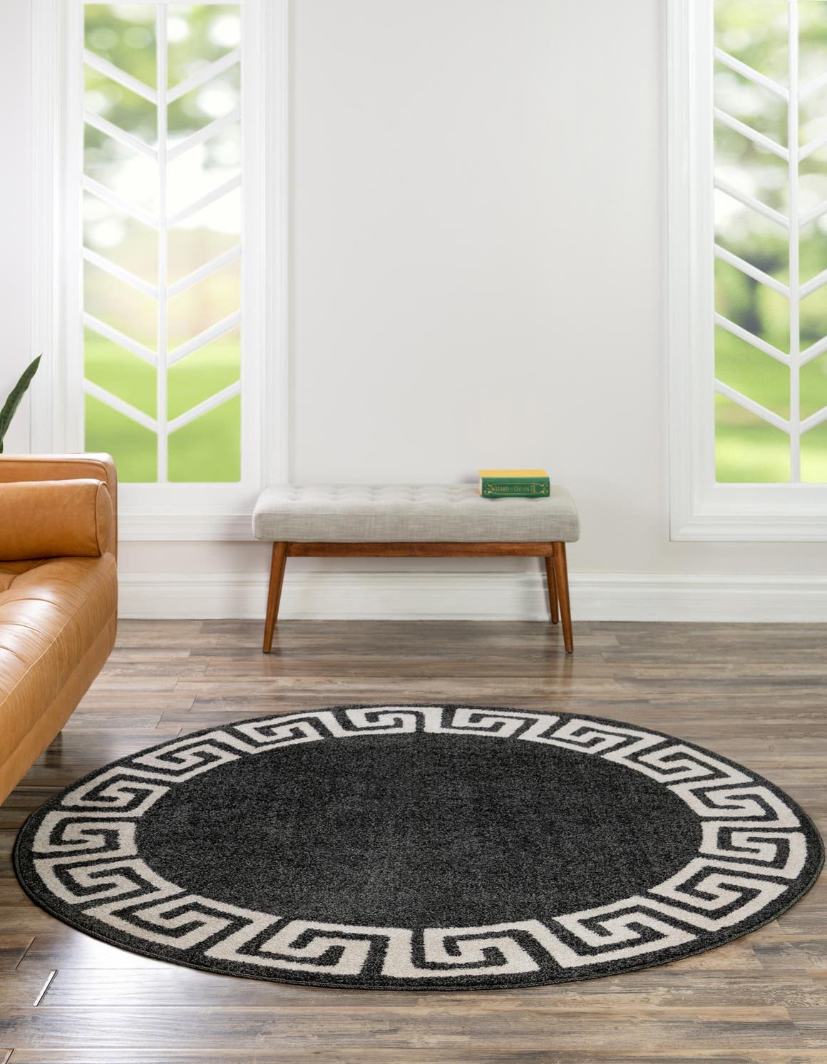Charcoal 6' x 6' Greek Key Round Rug eSaleRugs